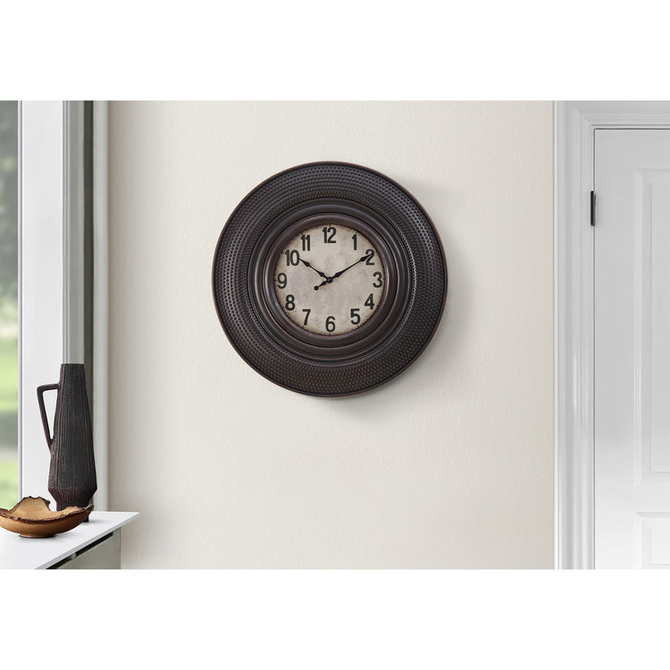 I 9045 - Horloge, 20" Rond, Horloge Murale, Brun Antique, Transitionnel - Simple Boutique