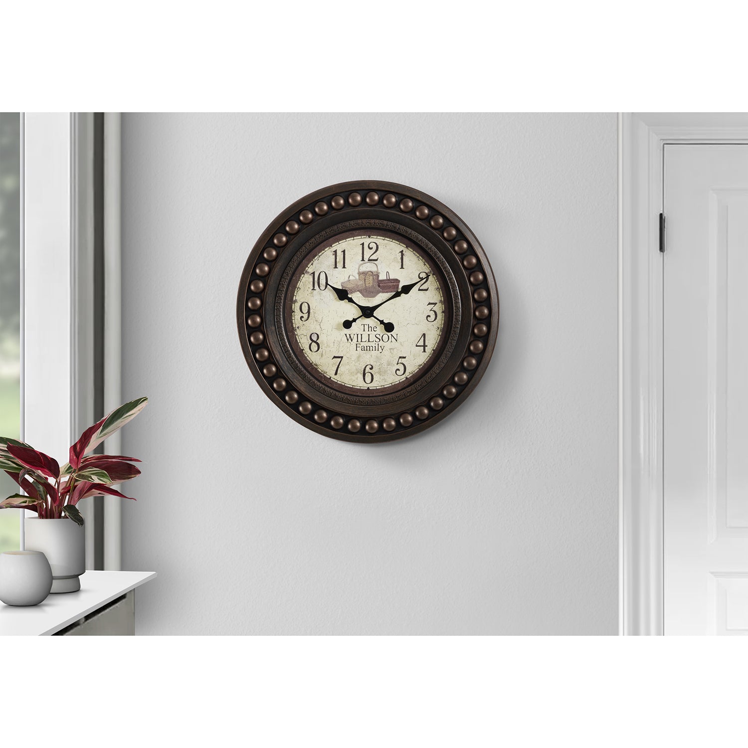 I 9046 - Horloge, 20" Rond, Horloge Murale, Brun Antique, Transitionnel - Simple Boutique