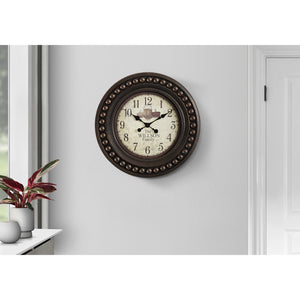 I 9046 - Horloge, 20" Rond, Horloge Murale, Brun Antique, Transitionnel - Simple Boutique