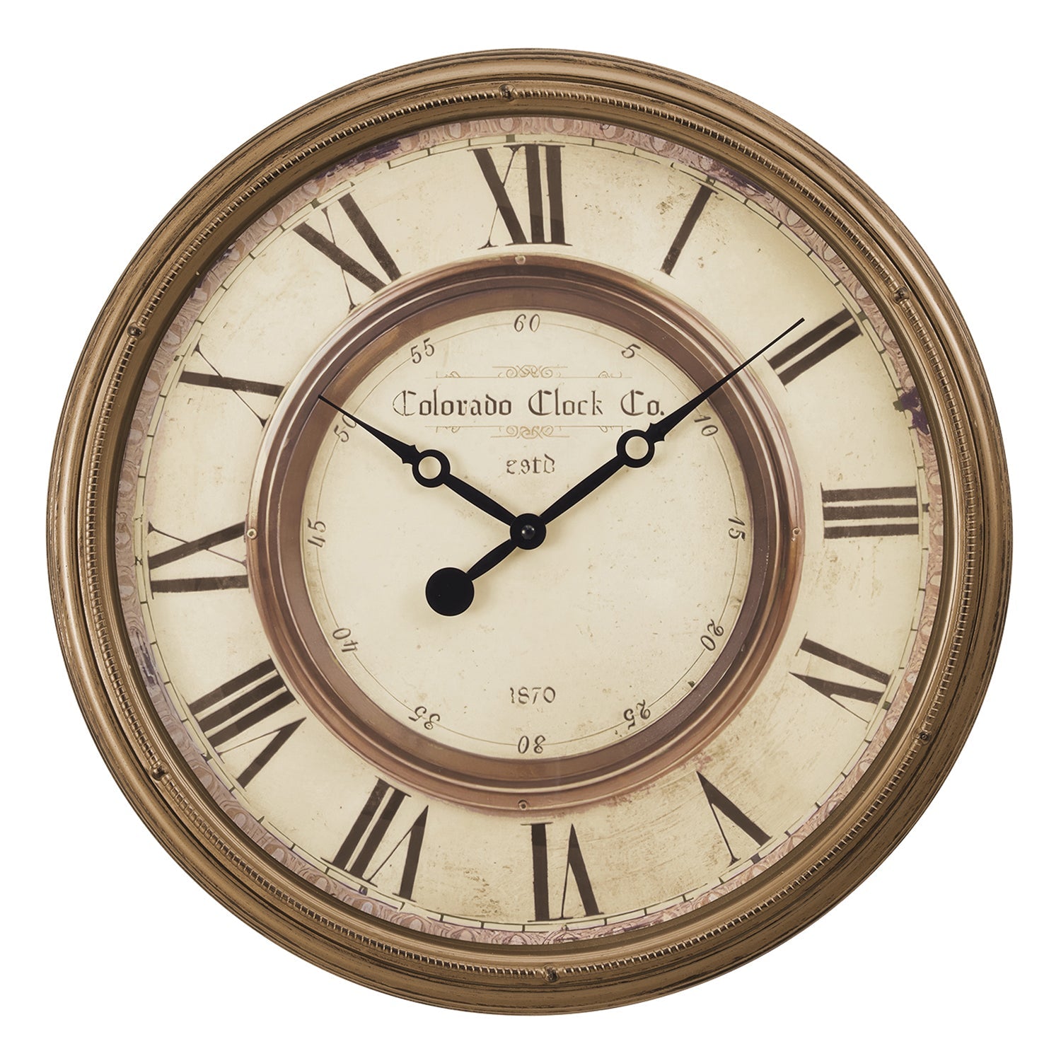 I 9047 - Horloge, 20" Rond, Horloge Murale, Brun Antique, Transitionnel - Simple Boutique