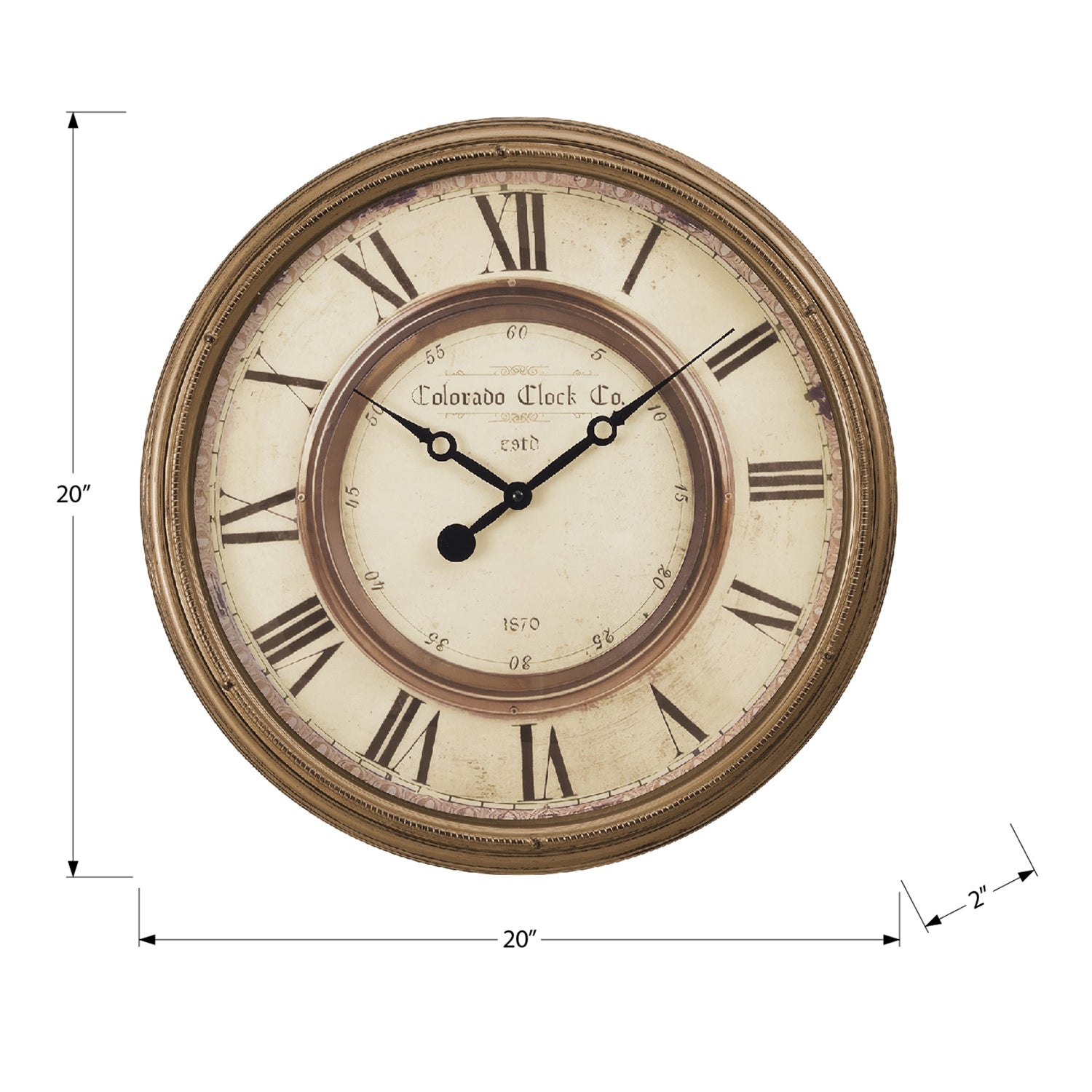 I 9047 - Horloge, 20" Rond, Horloge Murale, Brun Antique, Transitionnel - Simple Boutique