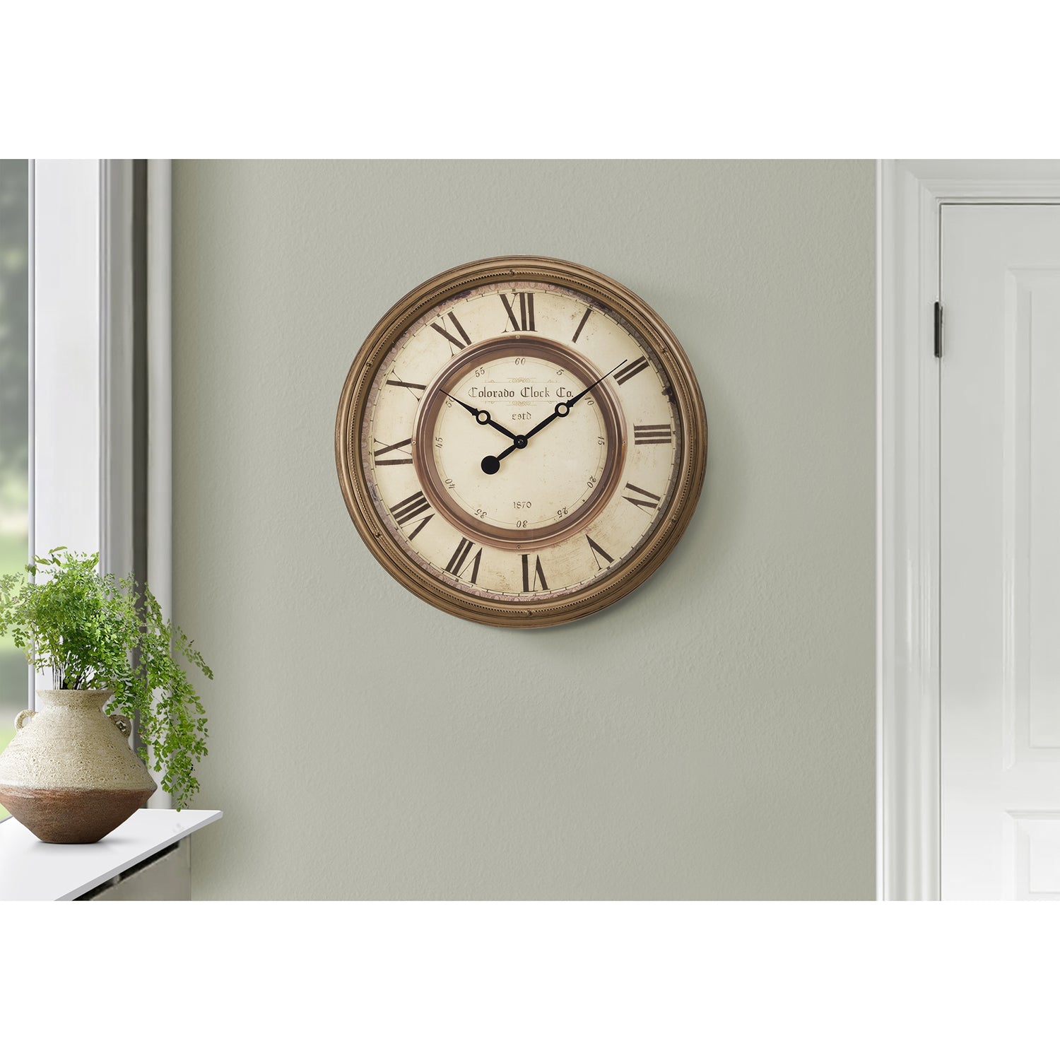 I 9047 - Horloge, 20" Rond, Horloge Murale, Brun Antique, Transitionnel - Simple Boutique