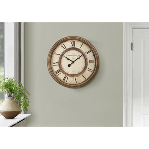 I 9047 - Horloge, 20" Rond, Horloge Murale, Brun Antique, Transitionnel - Simple Boutique