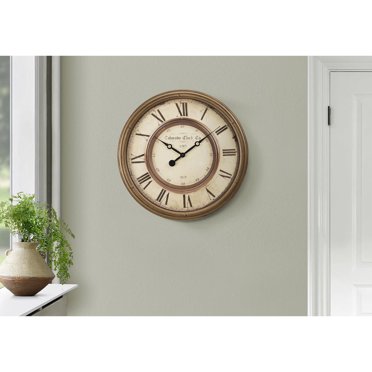 I 9047 - Horloge, 20" Rond, Horloge Murale, Brun Antique, Transitionnel - Simple Boutique
