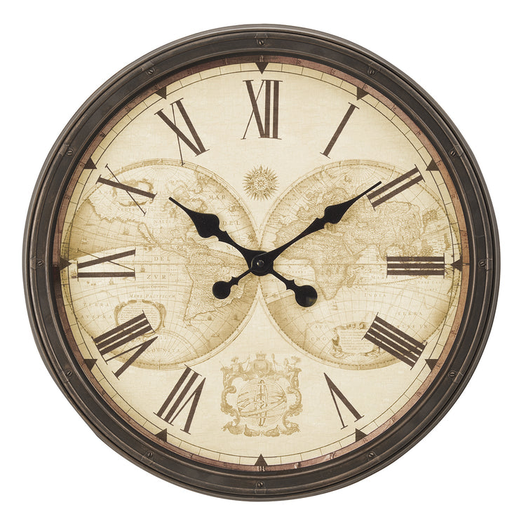 I 9048 - Horloge, 20" Rond, Horloge Murale, Brun Antique, Transitionnel - Simple Boutique