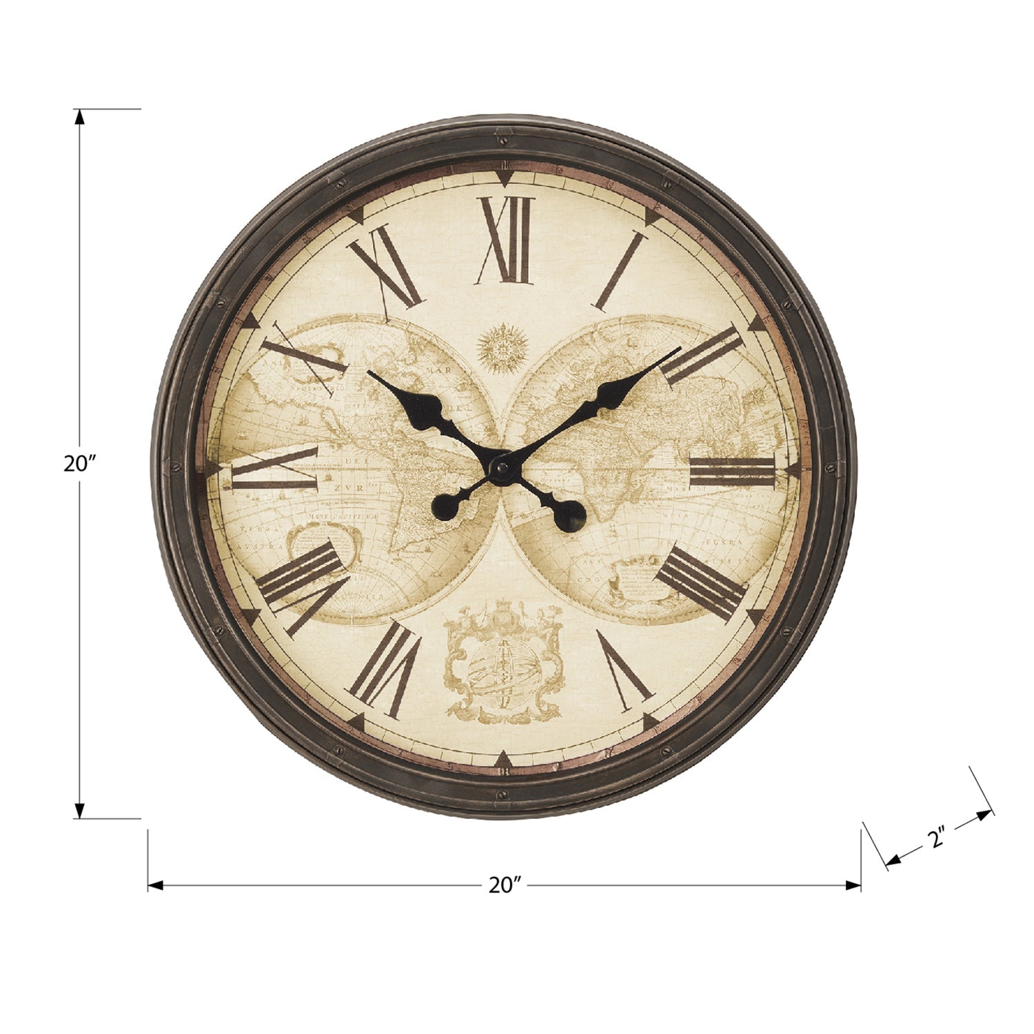 I 9048 - Horloge, 20" Rond, Horloge Murale, Brun Antique, Transitionnel - Simple Boutique