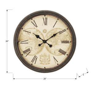 I 9048 - Horloge, 20" Rond, Horloge Murale, Brun Antique, Transitionnel - Simple Boutique