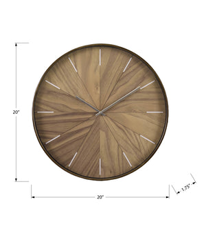 I 9051 - Horloge, 20'' Rond, Horloge Murale, Visage Marron Clair, Cadre Brun, Contemporain, Moderne - Simple Boutique