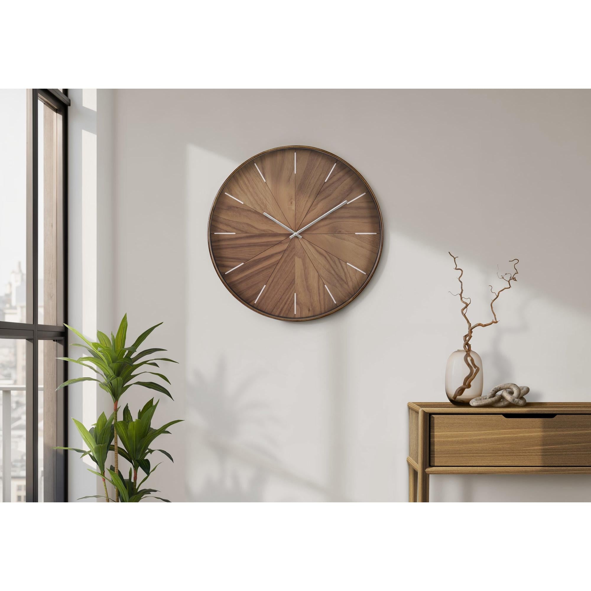 I 9051 - Horloge, 20'' Rond, Horloge Murale, Visage Marron Clair, Cadre Brun, Contemporain, Moderne - Simple Boutique
