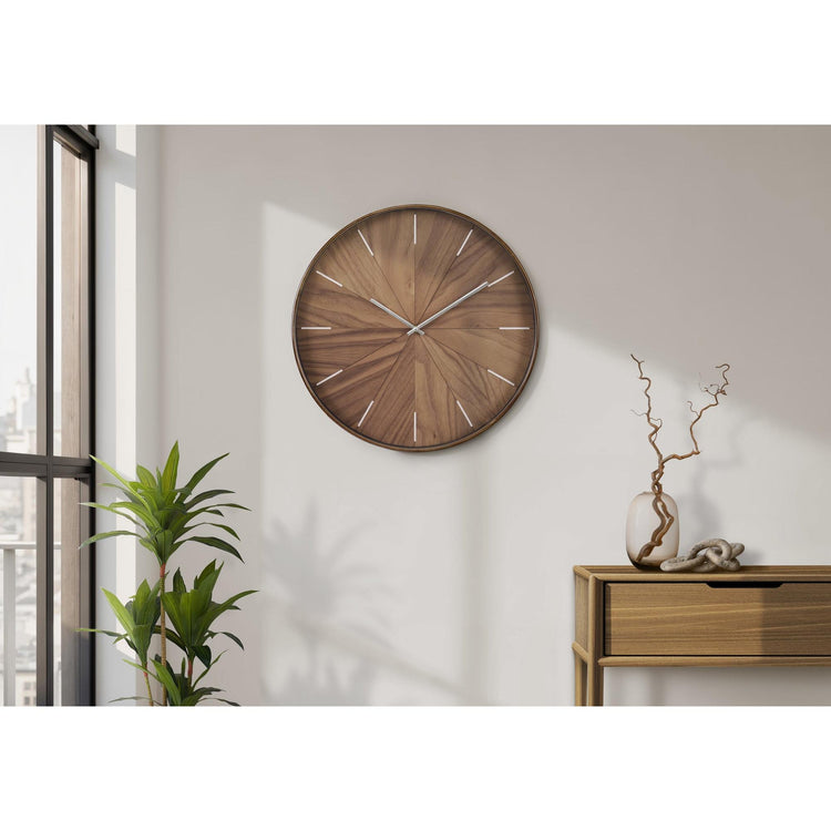 I 9051 - Horloge, 20'' Rond, Horloge Murale, Visage Marron Clair, Cadre Brun, Contemporain, Moderne - Simple Boutique