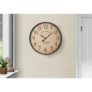 I 9053 - Horloge, 20" Rond, Horloge Murale, Brun Antique, Transitionnel - Simple Boutique