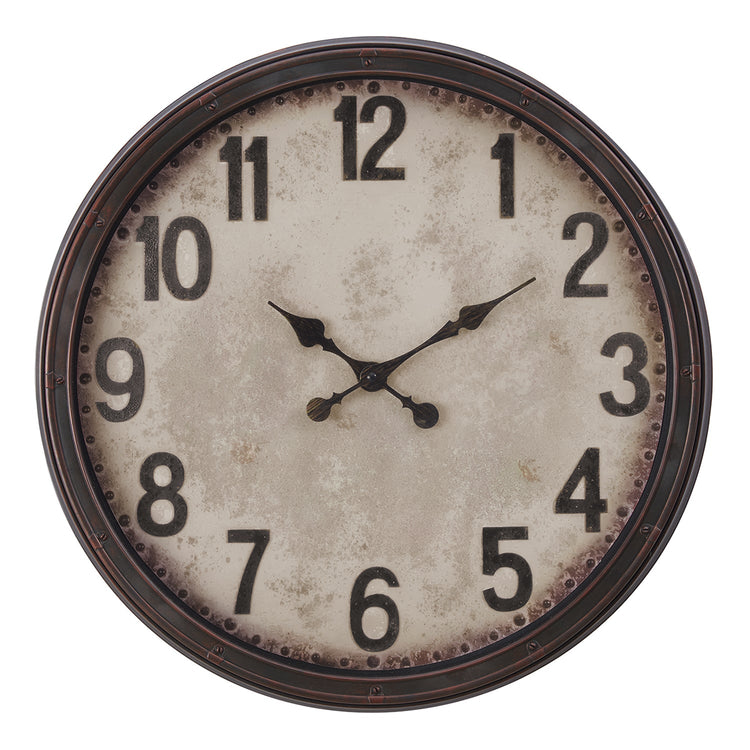 I 9054 - Horloge, 20" Rond, Horloge Murale, Brun Antique, Transitionnel - Simple Boutique