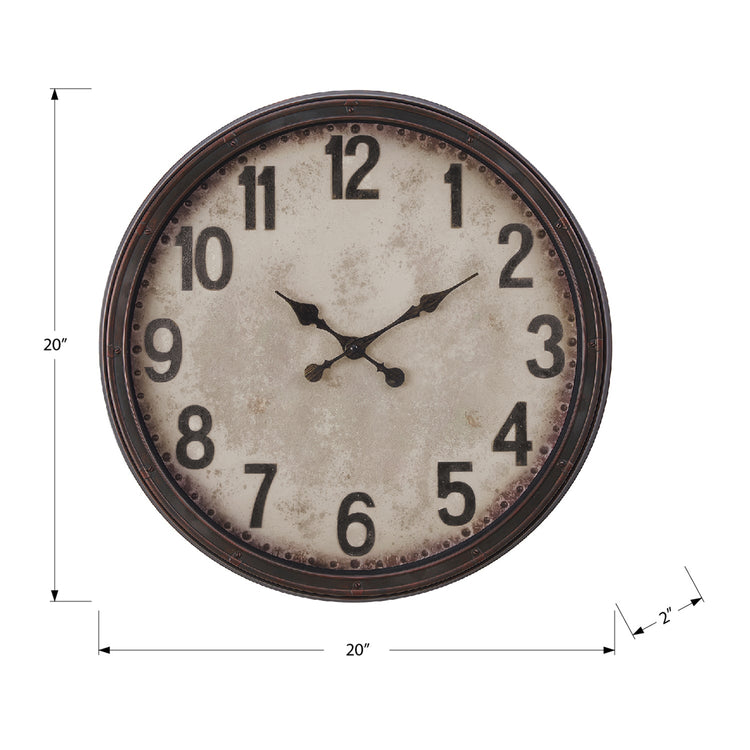 I 9054 - Horloge, 20" Rond, Horloge Murale, Brun Antique, Transitionnel - Simple Boutique