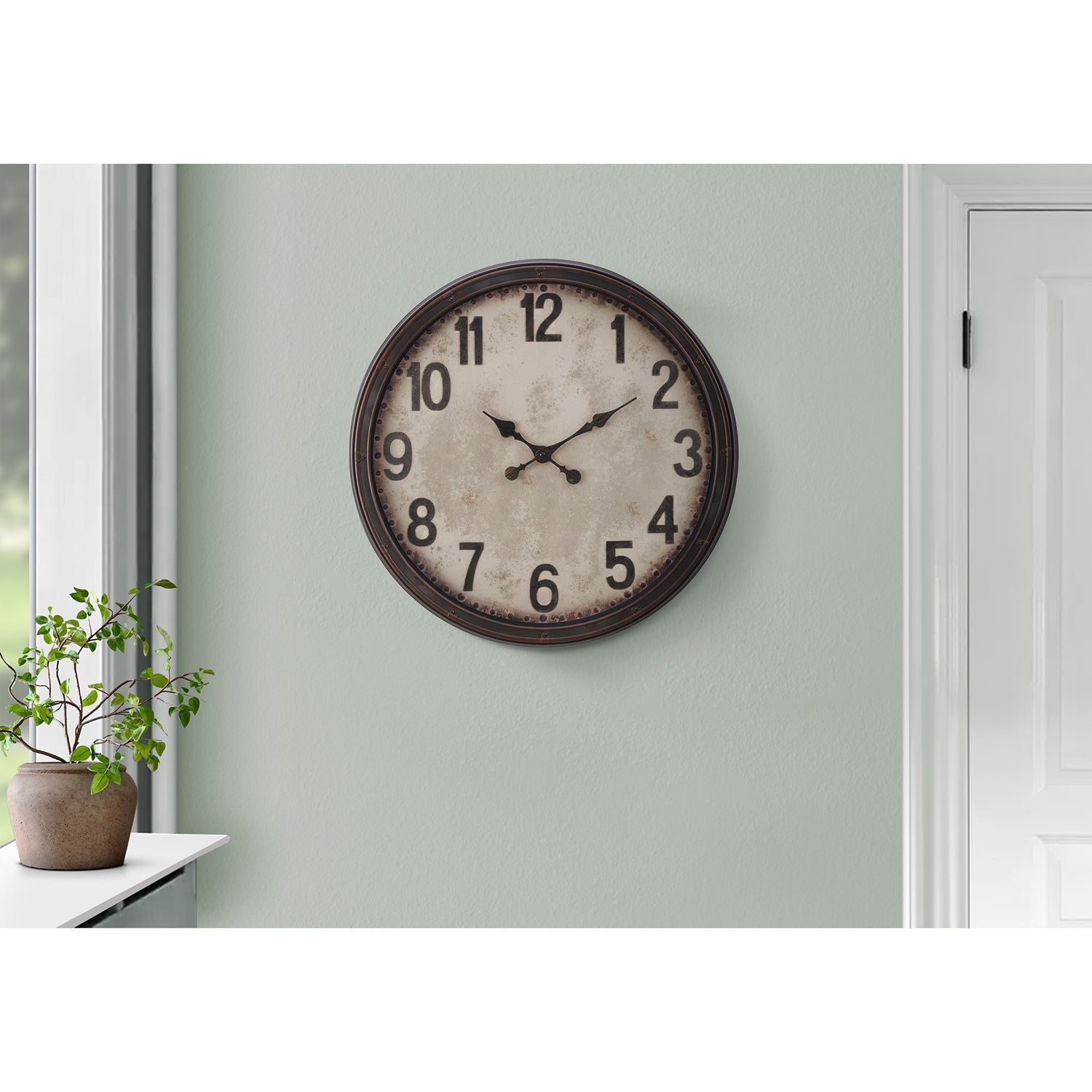 I 9054 - Horloge, 20" Rond, Horloge Murale, Brun Antique, Transitionnel - Simple Boutique