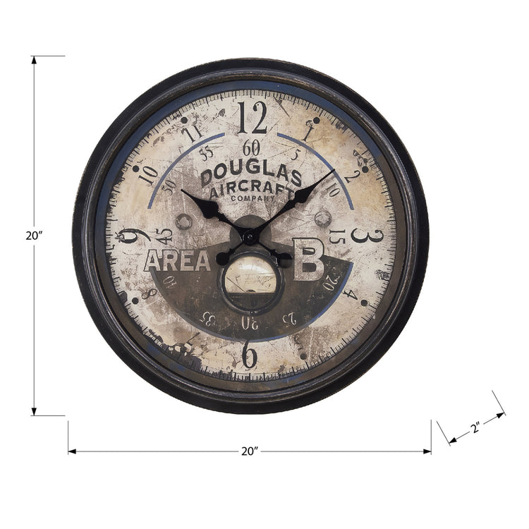I 9055 - Horloge, 20" Rond, Horloge Murale, Brun Antique, Transitionnel - Simple Boutique