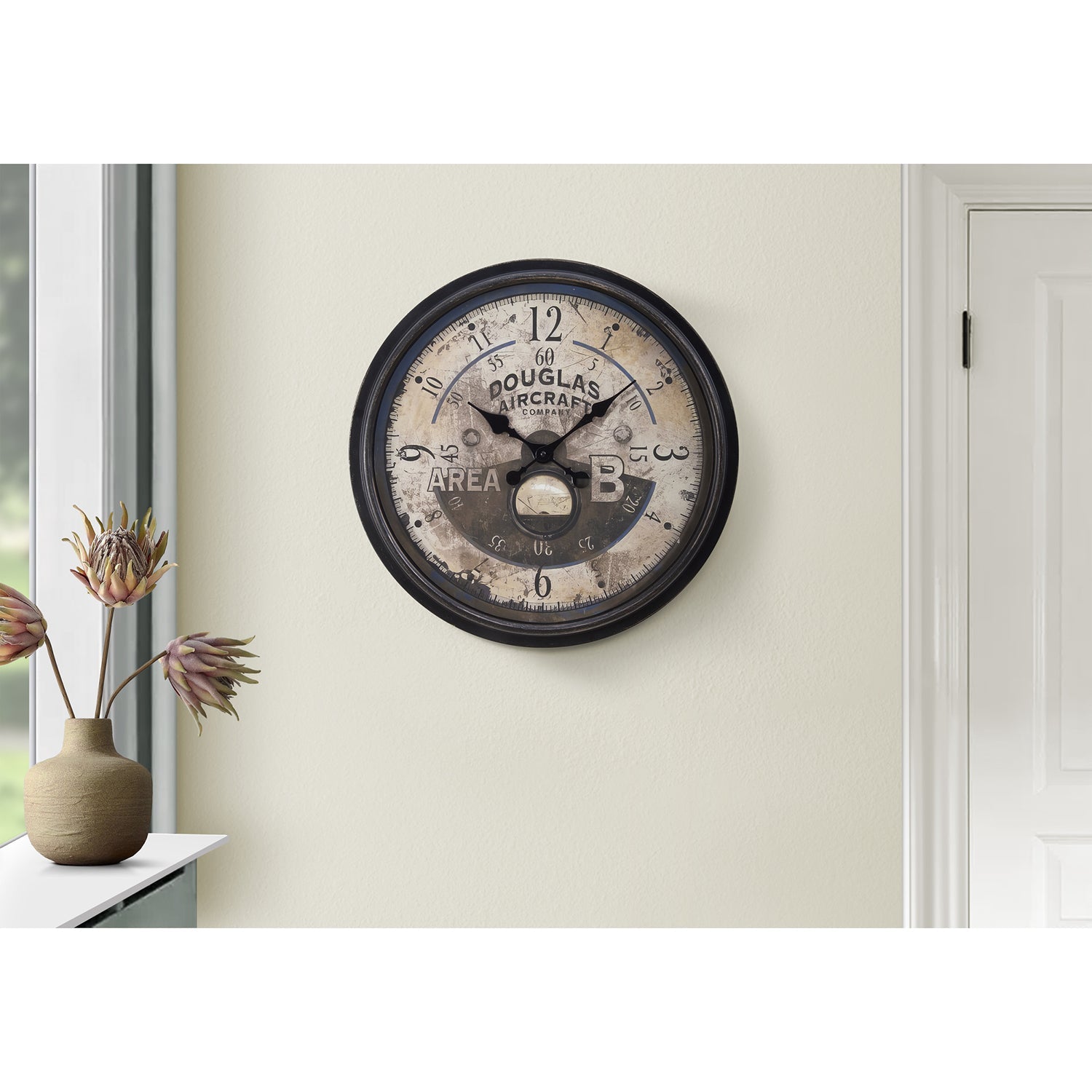 I 9055 - Horloge, 20" Rond, Horloge Murale, Brun Antique, Transitionnel - Simple Boutique