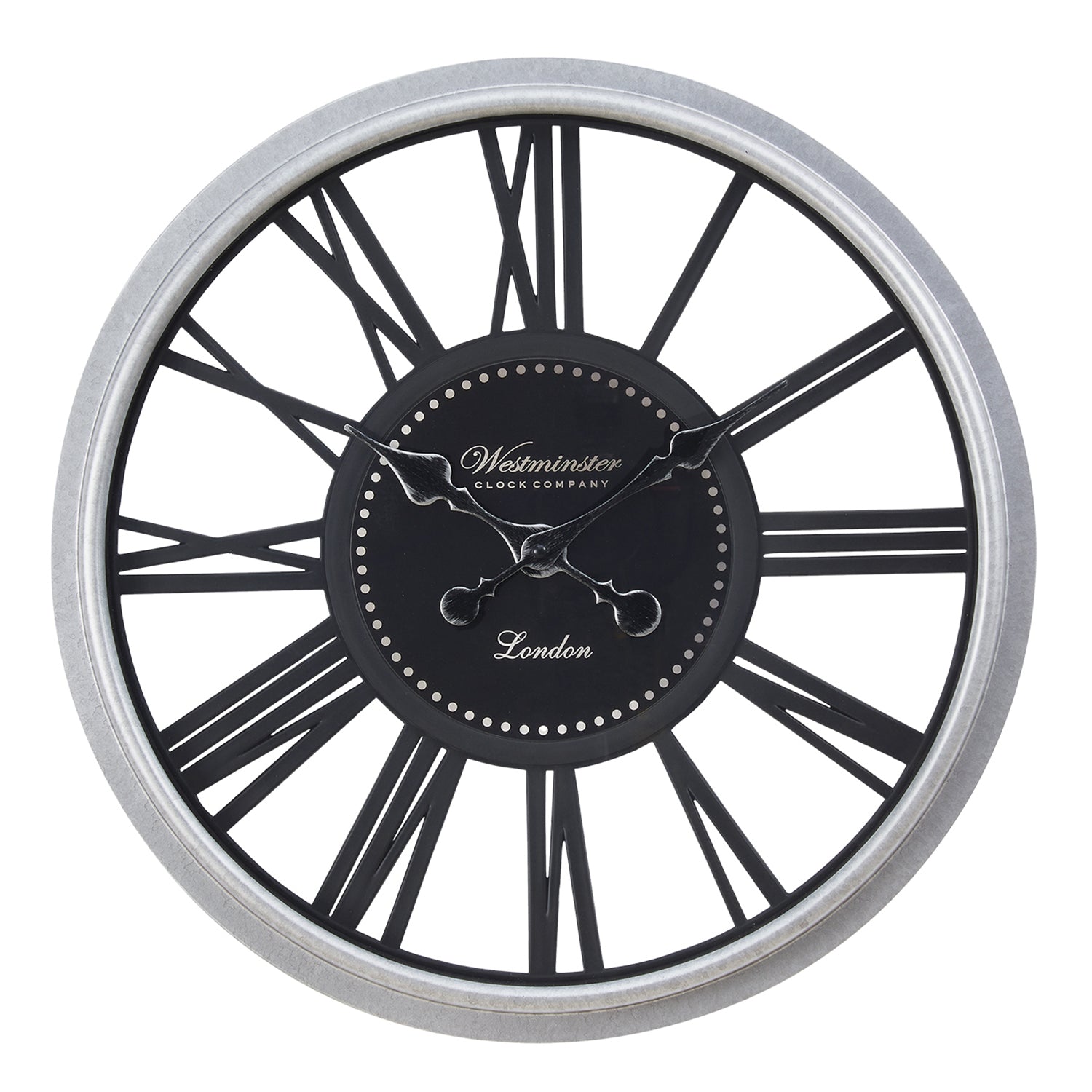 I 9056 - Horloge, 20" Rond, Horloge Murale, Noir, Argent, Transitionnel - Simple Boutique