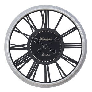 I 9056 - Horloge, 20" Rond, Horloge Murale, Noir, Argent, Transitionnel - Simple Boutique