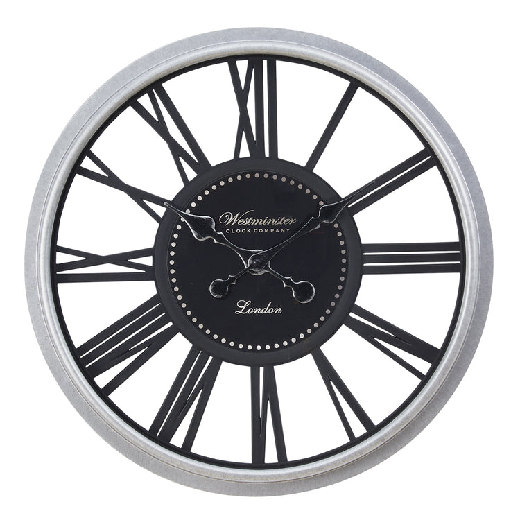 I 9056 - Horloge, 20" Rond, Horloge Murale, Noir, Argent, Transitionnel - Simple Boutique