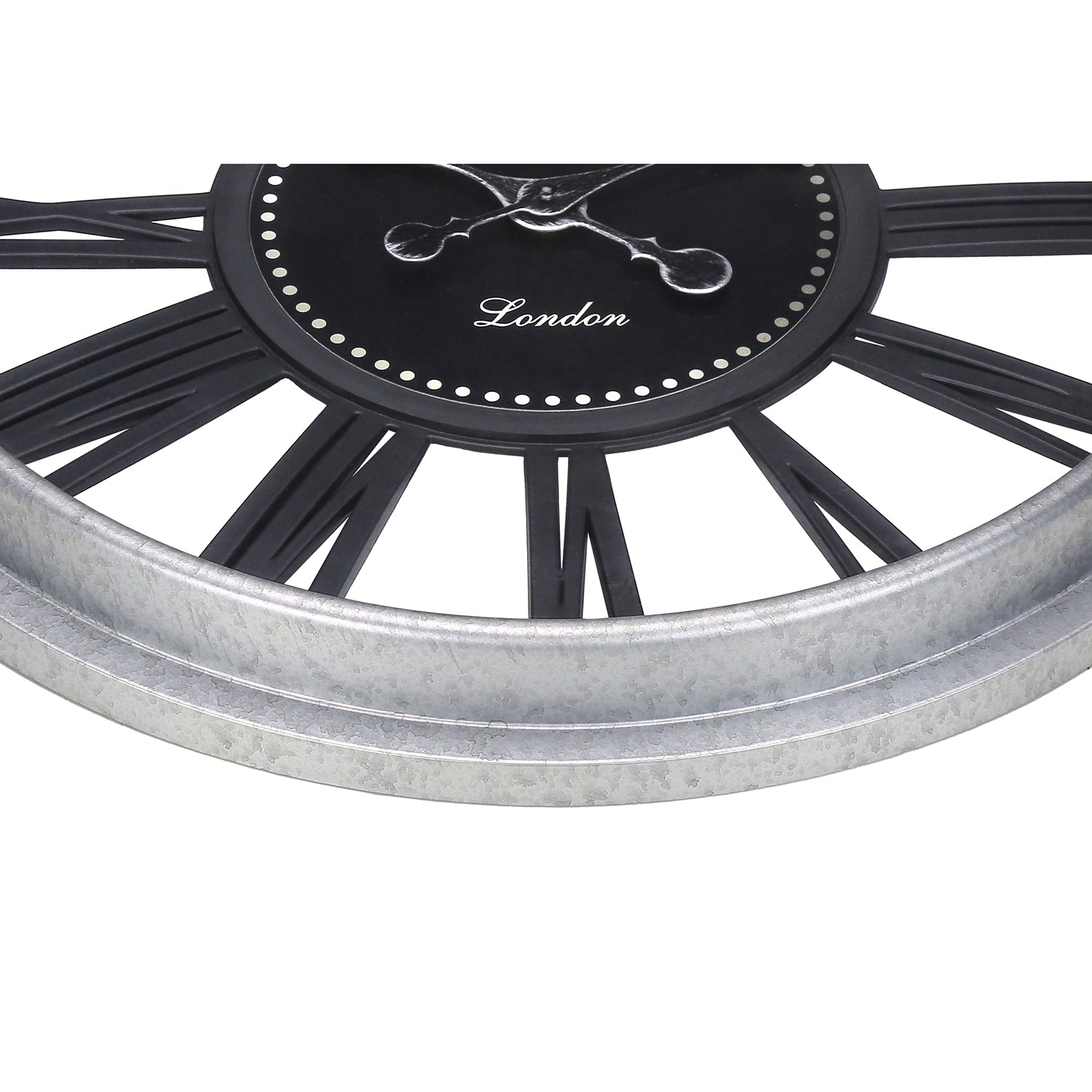 I 9056 - Horloge, 20" Rond, Horloge Murale, Noir, Argent, Transitionnel - Simple Boutique