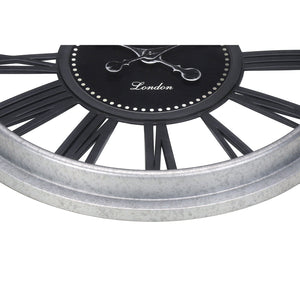 I 9056 - Horloge, 20" Rond, Horloge Murale, Noir, Argent, Transitionnel - Simple Boutique