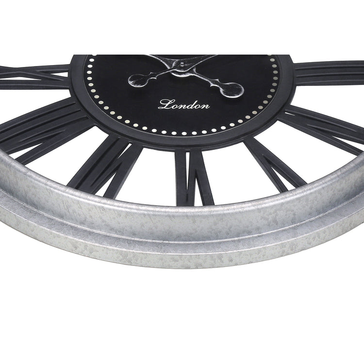 I 9056 - Horloge, 20" Rond, Horloge Murale, Noir, Argent, Transitionnel - Simple Boutique