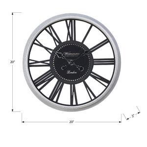 I 9056 - Horloge, 20" Rond, Horloge Murale, Noir, Argent, Transitionnel - Simple Boutique