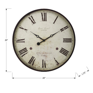 I 9057 - Horloge, 20" Rond, Horloge Murale, Brun Antique, Transitionnel - Simple Boutique