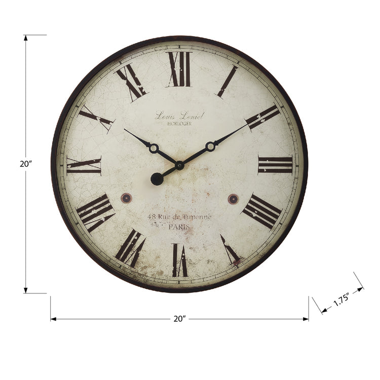 I 9057 - Horloge, 20" Rond, Horloge Murale, Brun Antique, Transitionnel - Simple Boutique