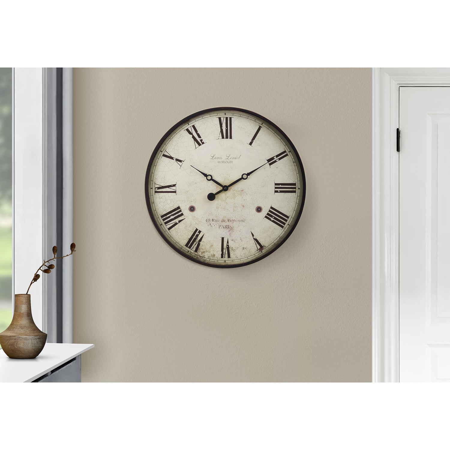 I 9057 - Horloge, 20" Rond, Horloge Murale, Brun Antique, Transitionnel - Simple Boutique