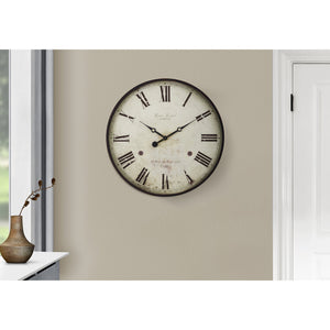 I 9057 - Horloge, 20" Rond, Horloge Murale, Brun Antique, Transitionnel - Simple Boutique