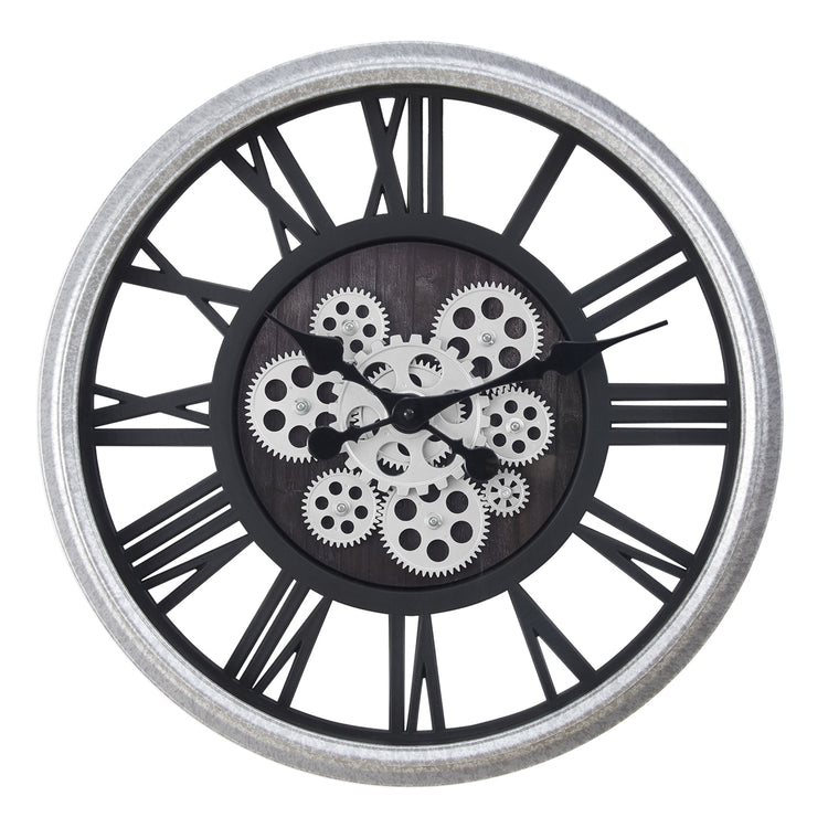 I 9058 - Horloge, 20" Rond, Mécanisme D'engrenage, Horloge Murale, Noir, Argent, Transitionnel - Simple Boutique