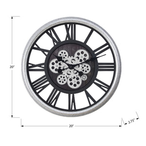 I 9058 - Horloge, 20" Rond, Mécanisme D'engrenage, Horloge Murale, Noir, Argent, Transitionnel - Simple Boutique