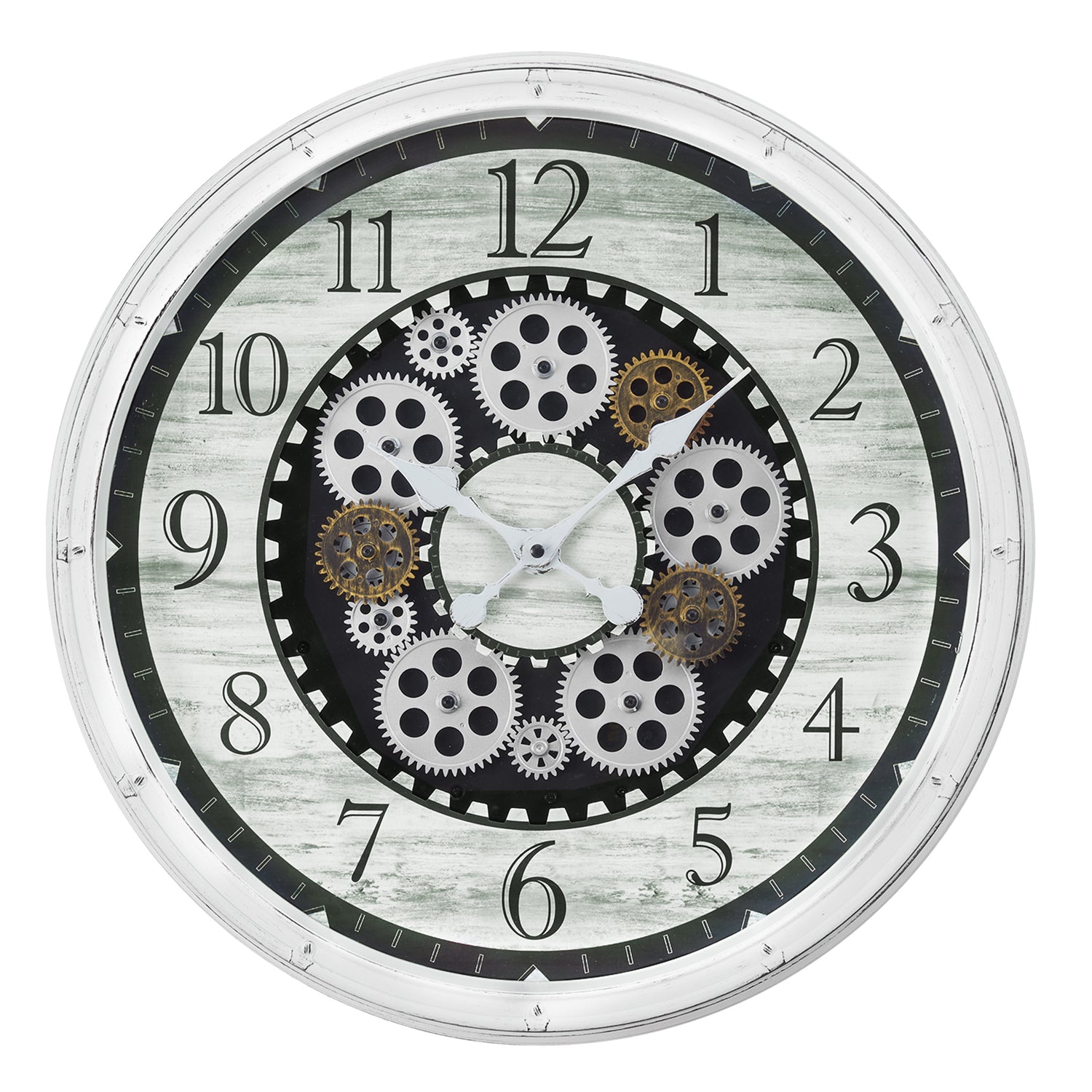 I 9059 - Horloge, 20" Rond, Mécanisme D'engrenage, Horloge Murale, Blanc Antique, Transitionnel - Simple Boutique
