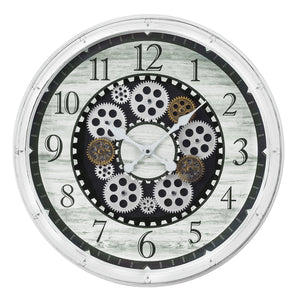 I 9059 - Horloge, 20" Rond, Mécanisme D'engrenage, Horloge Murale, Blanc Antique, Transitionnel - Simple Boutique