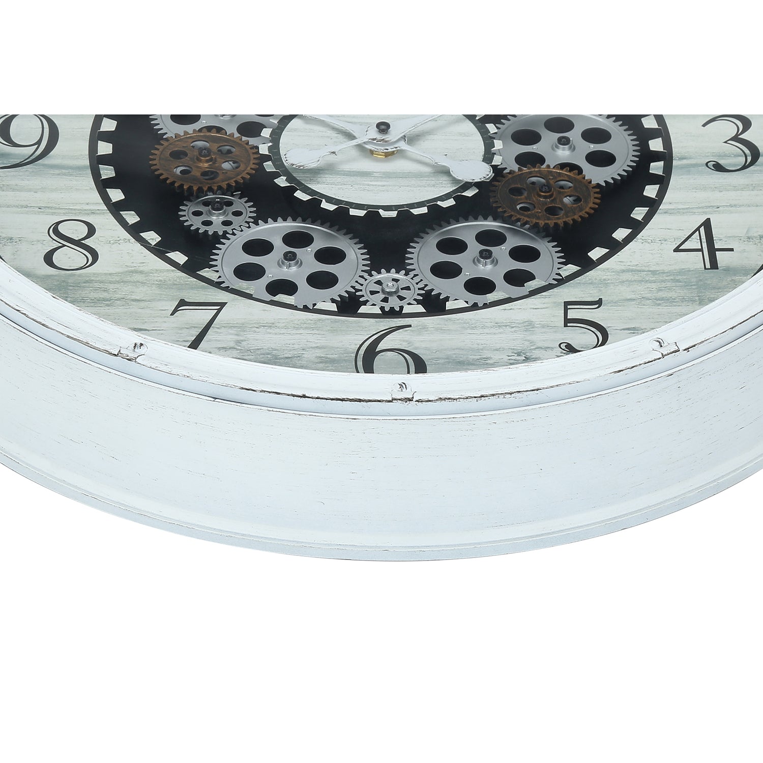 I 9059 - Horloge, 20" Rond, Mécanisme D'engrenage, Horloge Murale, Blanc Antique, Transitionnel - Simple Boutique