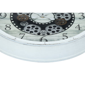 I 9059 - Horloge, 20" Rond, Mécanisme D'engrenage, Horloge Murale, Blanc Antique, Transitionnel - Simple Boutique