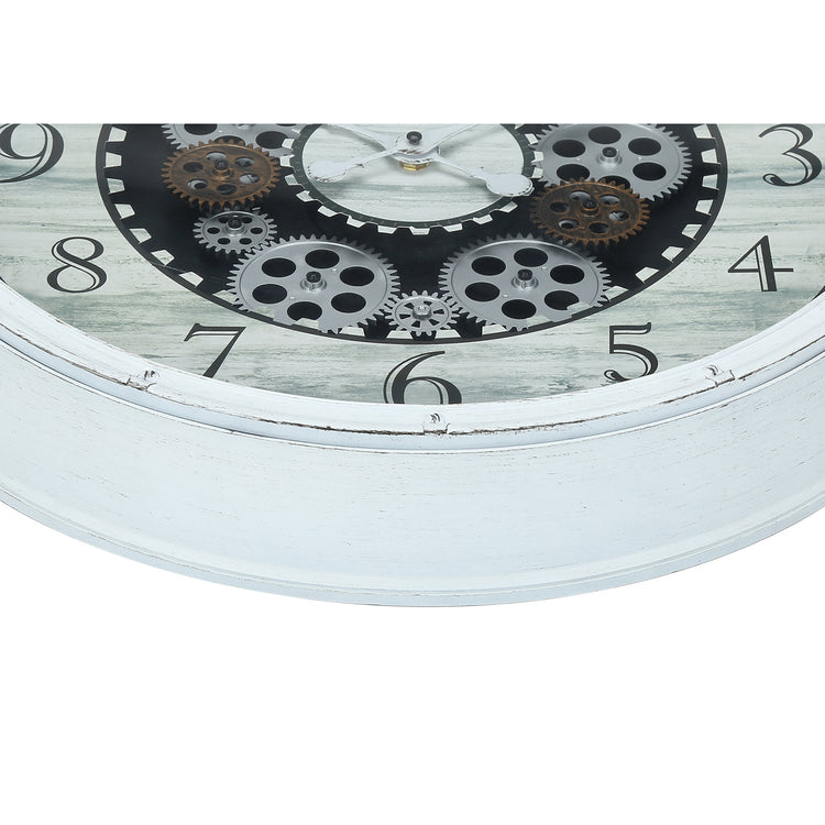 I 9059 - Horloge, 20" Rond, Mécanisme D'engrenage, Horloge Murale, Blanc Antique, Transitionnel - Simple Boutique