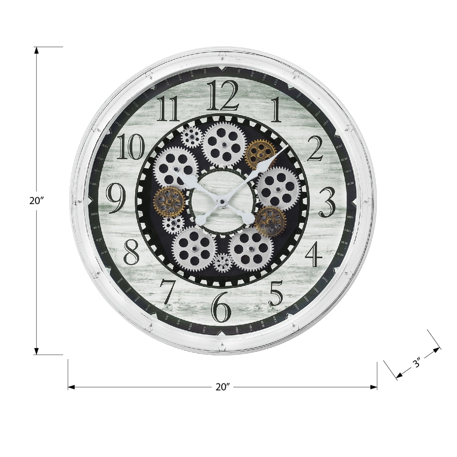I 9059 - Horloge, 20" Rond, Mécanisme D'engrenage, Horloge Murale, Blanc Antique, Transitionnel - Simple Boutique
