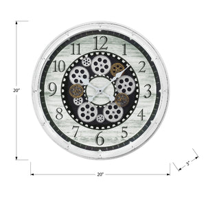 I 9059 - Horloge, 20" Rond, Mécanisme D'engrenage, Horloge Murale, Blanc Antique, Transitionnel - Simple Boutique
