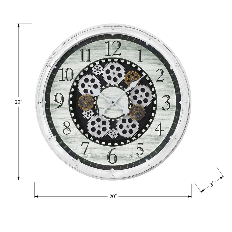 I 9059 - Horloge, 20" Rond, Mécanisme D'engrenage, Horloge Murale, Blanc Antique, Transitionnel - Simple Boutique