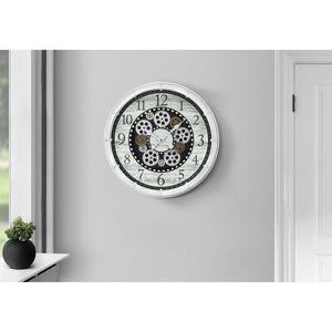 I 9059 - Horloge, 20" Rond, Mécanisme D'engrenage, Horloge Murale, Blanc Antique, Transitionnel - Simple Boutique