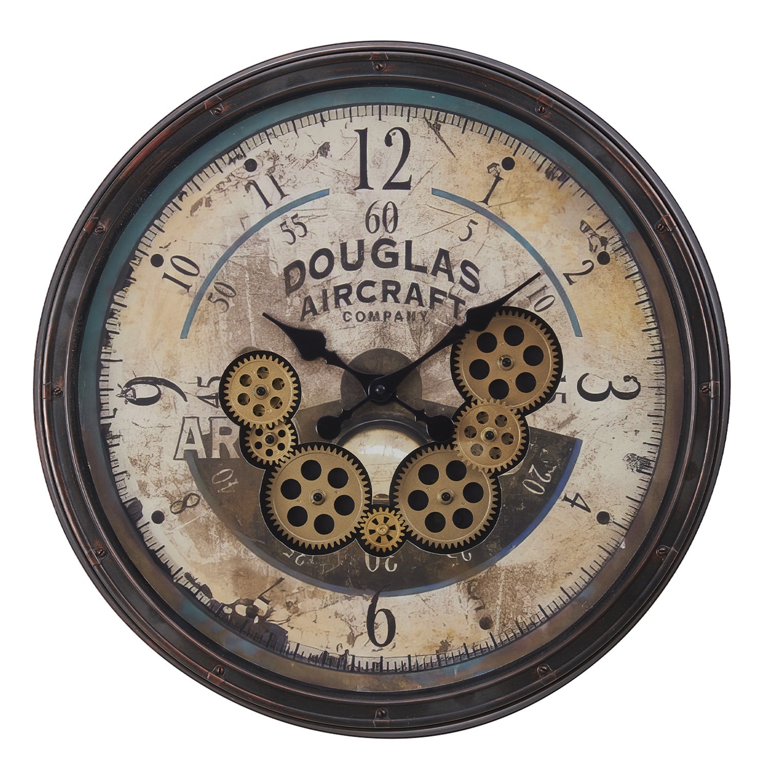 I 9061 - Horloge, 20" Rond, Mécanisme D'engrenage, Horloge Murale, Brun, Transitionnel - Simple Boutique