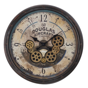 I 9061 - Horloge, 20" Rond, Mécanisme D'engrenage, Horloge Murale, Brun, Transitionnel - Simple Boutique