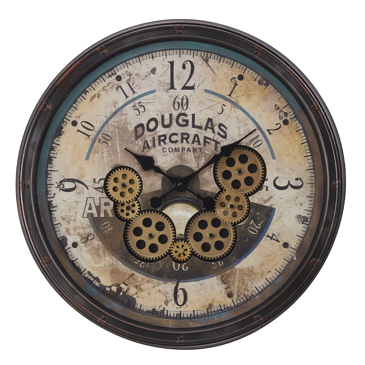 I 9061 - Horloge, 20" Rond, Mécanisme D'engrenage, Horloge Murale, Brun, Transitionnel - Simple Boutique