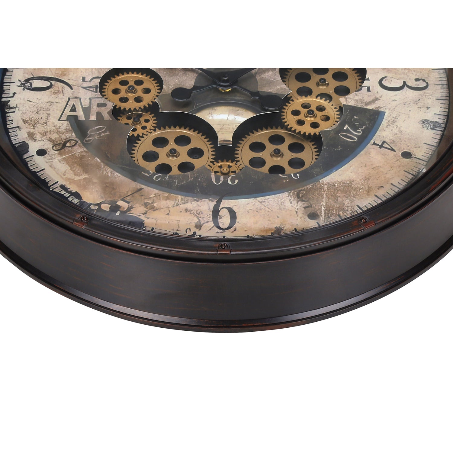 I 9061 - Horloge, 20" Rond, Mécanisme D'engrenage, Horloge Murale, Brun, Transitionnel - Simple Boutique