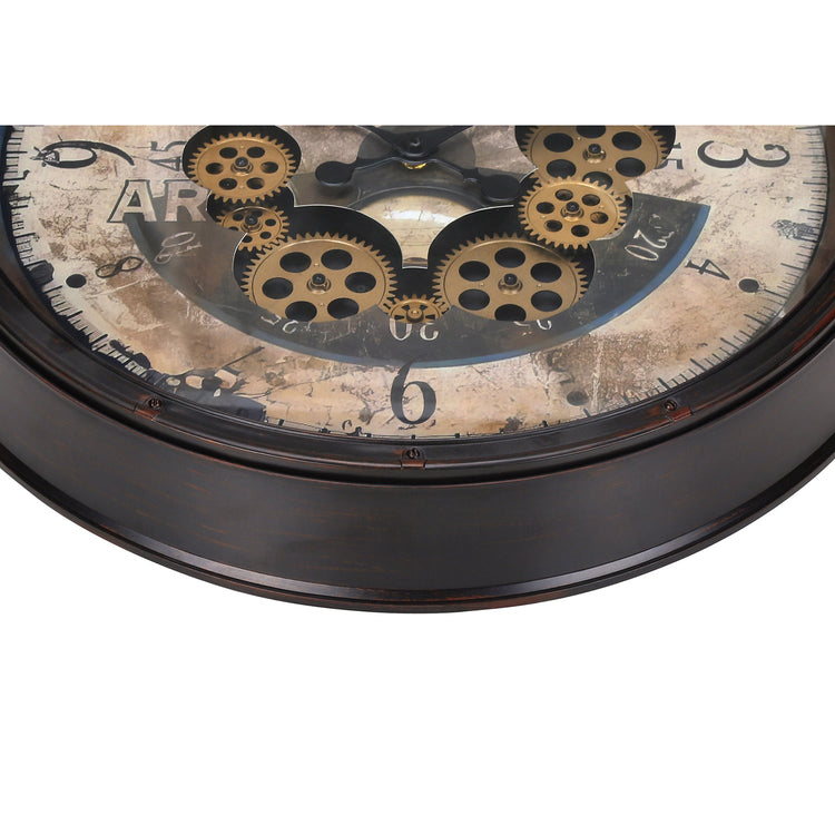 I 9061 - Horloge, 20" Rond, Mécanisme D'engrenage, Horloge Murale, Brun, Transitionnel - Simple Boutique