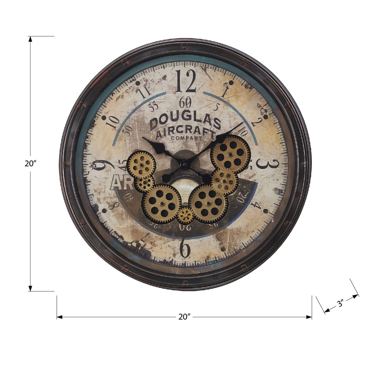 I 9061 - Horloge, 20" Rond, Mécanisme D'engrenage, Horloge Murale, Brun, Transitionnel - Simple Boutique