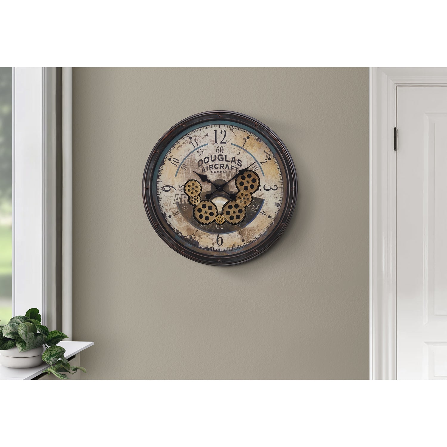 I 9061 - Horloge, 20" Rond, Mécanisme D'engrenage, Horloge Murale, Brun, Transitionnel - Simple Boutique