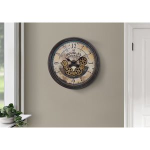 I 9061 - Horloge, 20" Rond, Mécanisme D'engrenage, Horloge Murale, Brun, Transitionnel - Simple Boutique